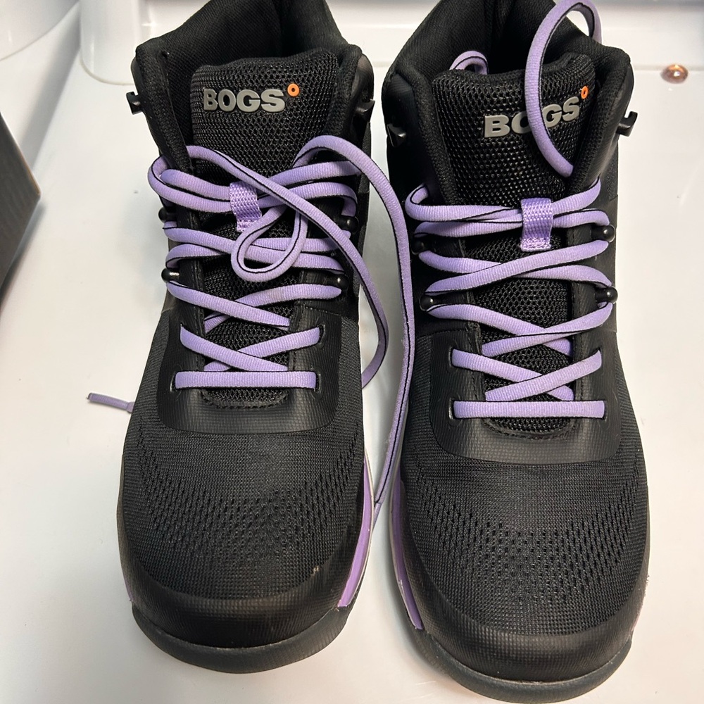 Women's Black and Purple Bogs Sandstone Knit Composite Safety Toe Boots - Picture 2 of 5